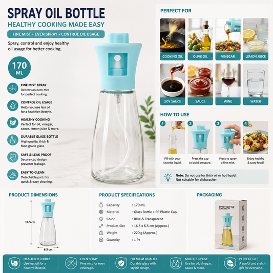 170ml Oil Sprayer & Dispenser Bottle | Refillable Olive Oil Mist Spray for Cooking
