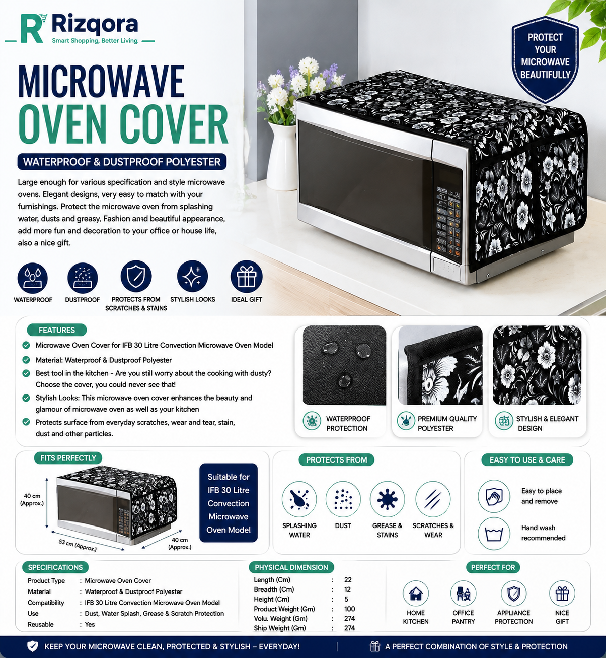 Microwave Oven Cover – Waterproof & Dustproof Polyester Protective Cover for IFB 30L Convection Microwave Oven