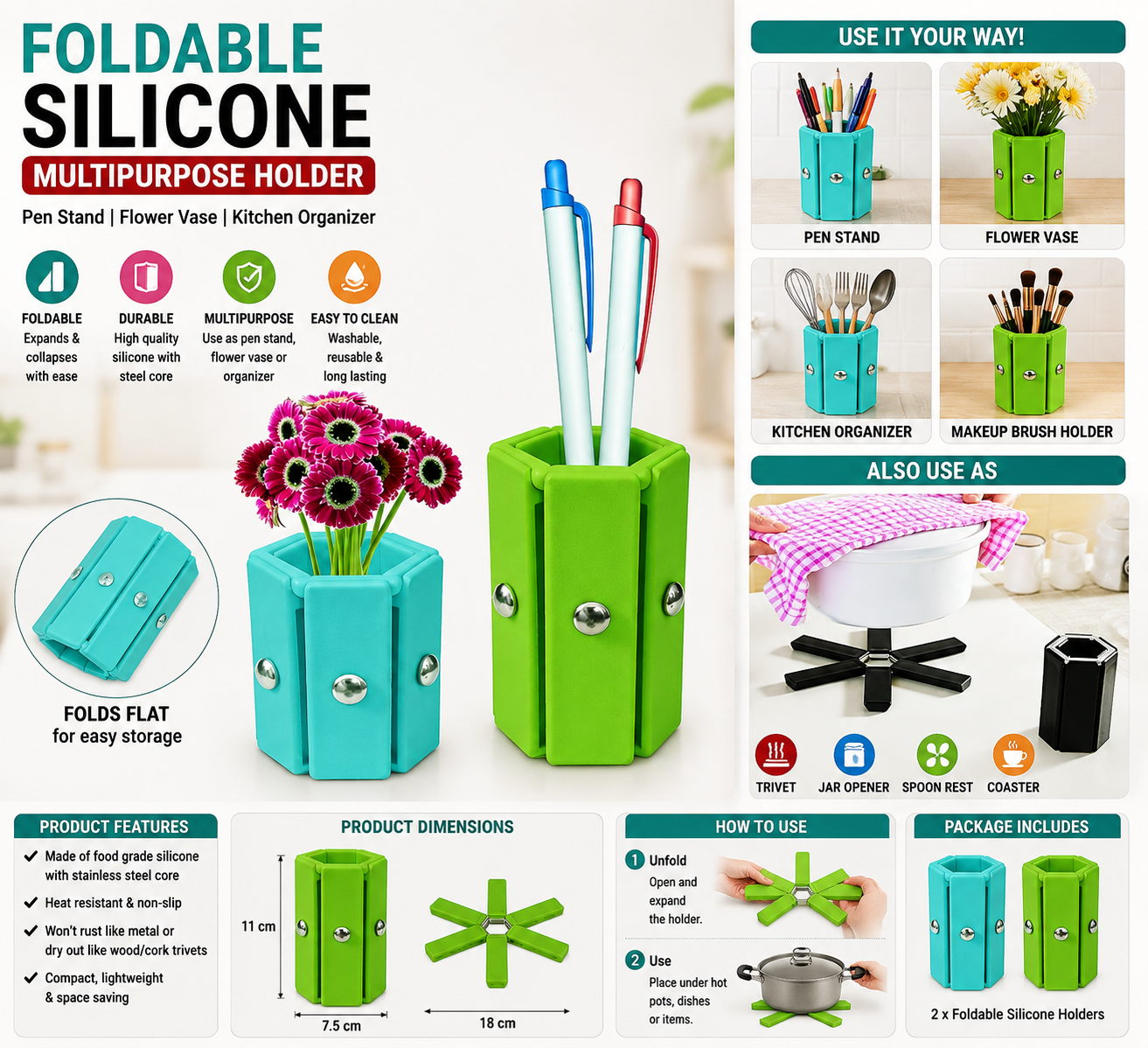 Foldable Non-Slip Silicone Kitchen Trivet - product photo 2