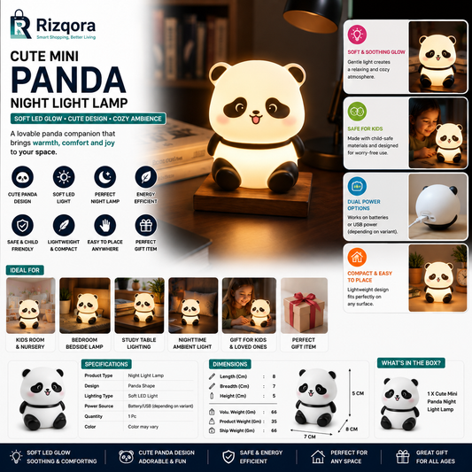 Cute Mini Panda Night Light Lamp | Soft LED Bedside Table Lamp for Kids Room, Bedroom & Study Desk | Decorative...