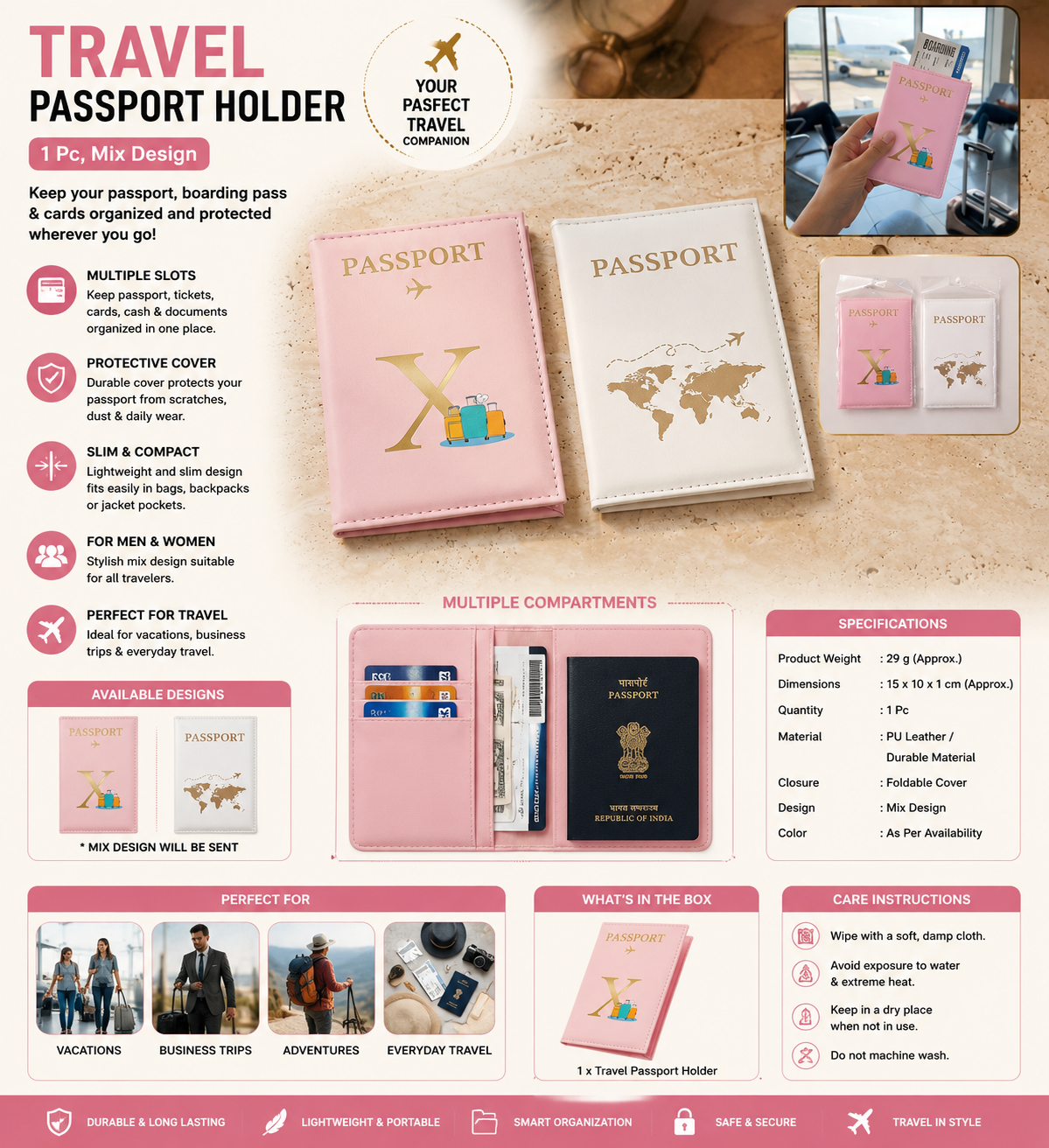 Travel Passport Holder with Card & Document Organizer - product photo 8