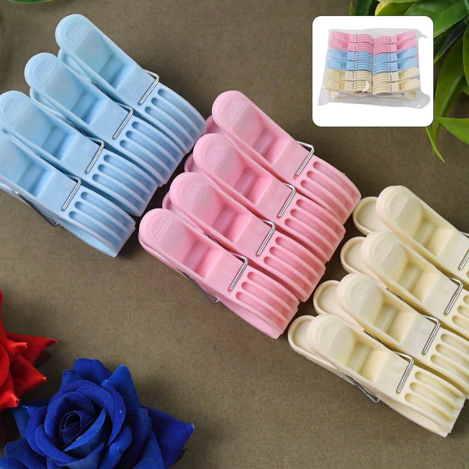 Plastic Cloth Clips (Multicolour) - Pack Of 12