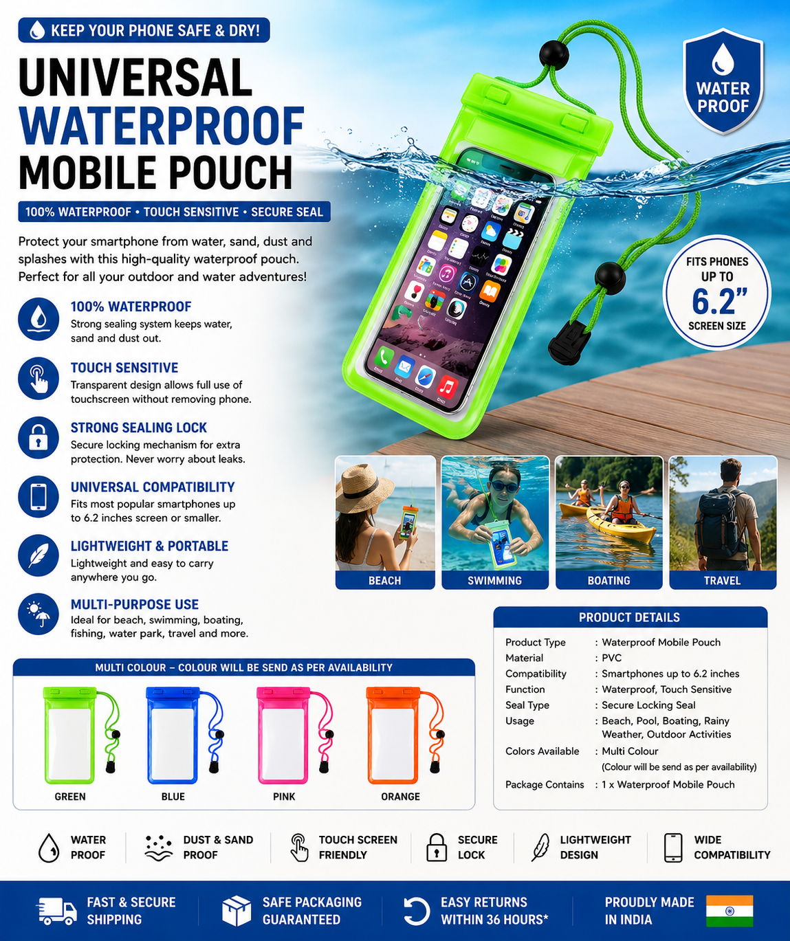 Universal Waterproof Mobile Pouch | Touch-Sensitive Phone Cover