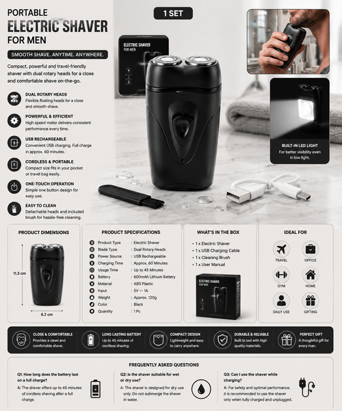 Portable USB Rechargeable Electric Shaver for Men