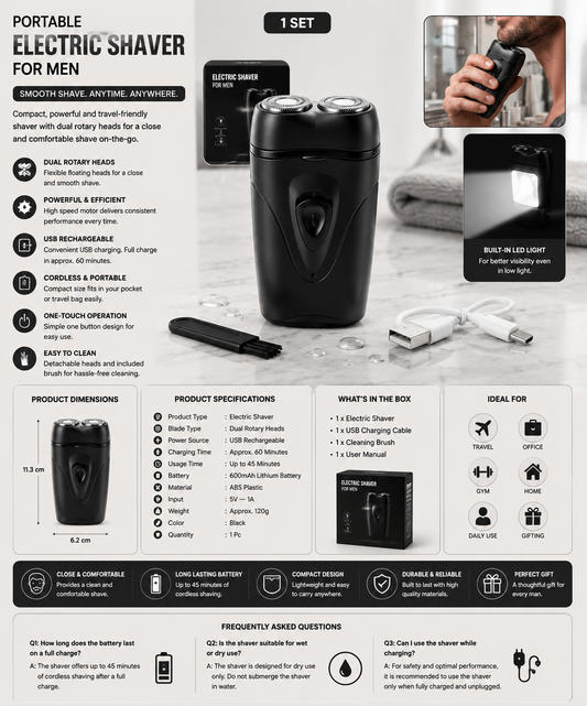 Portable USB Rechargeable Electric Shaver for Men