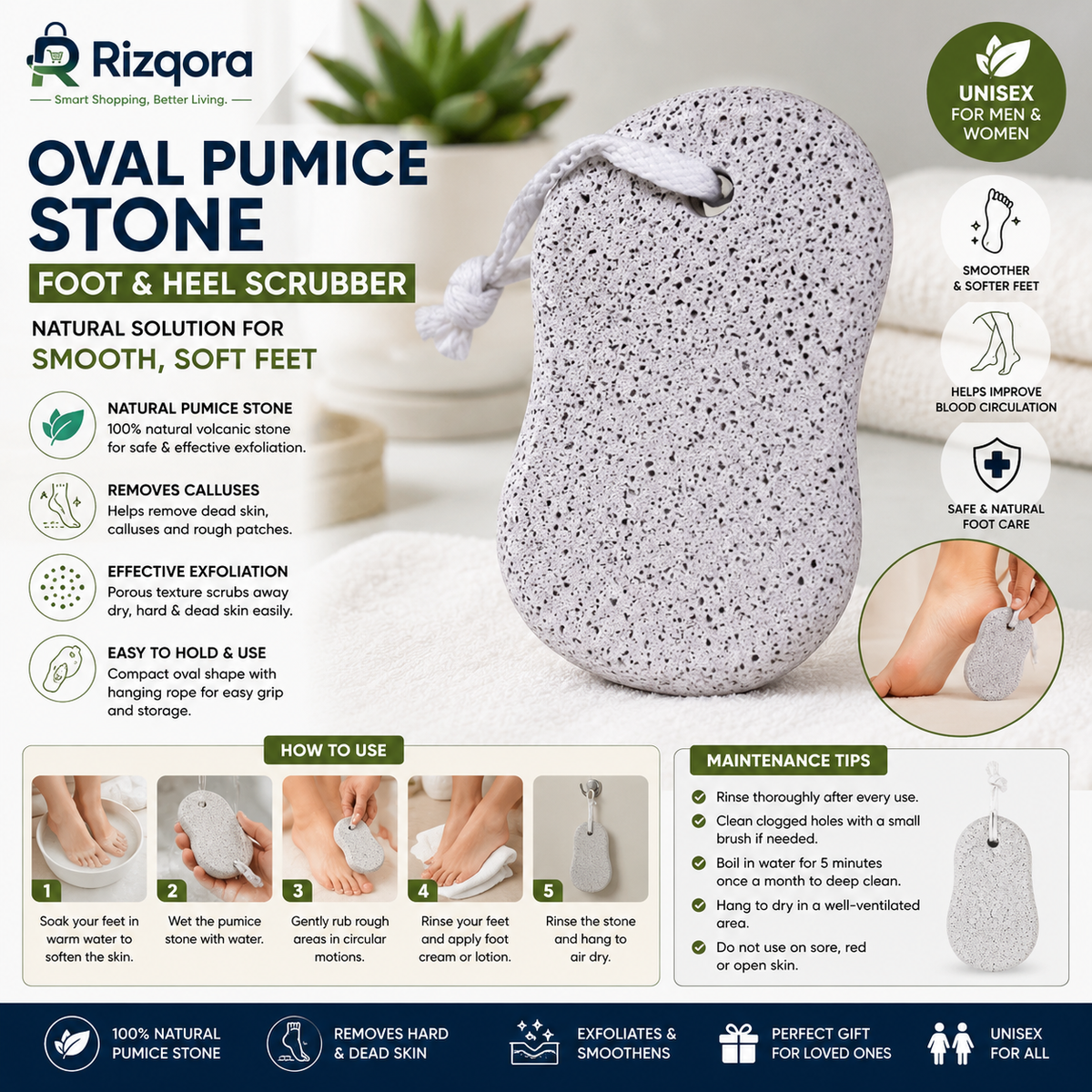 Oval Pumice Stone Foot & Heel Scrubber | Natural Callus Remover & Dead Skin Exfoliator