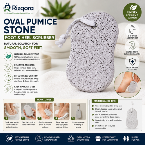 Oval Pumice Stone Foot & Heel Scrubber | Natural Callus Remover & Dead Skin Exfoliator