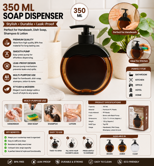 350ml Apple-Shaped Soap Dispenser | Refillable Pump Bottle – RIZQORA