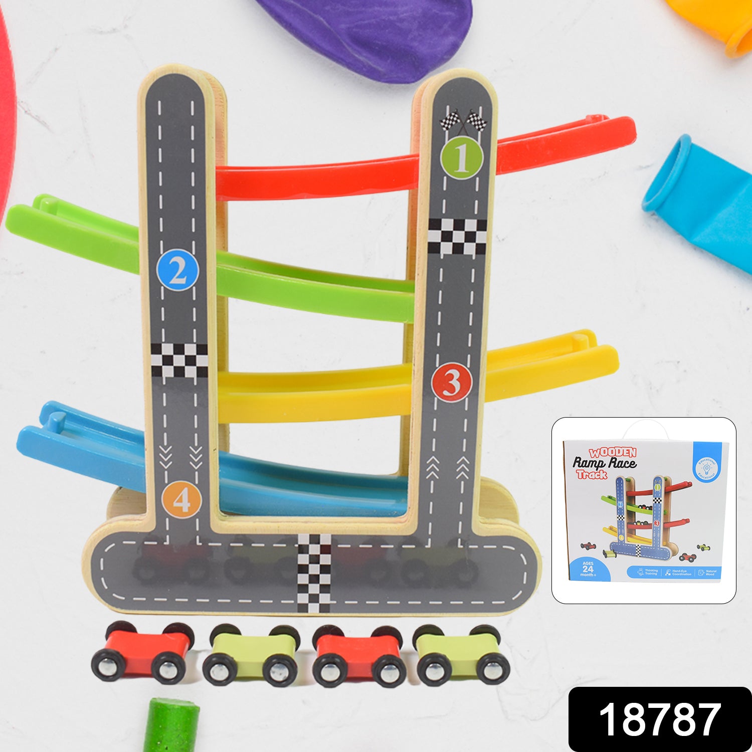 RIZQORA wooden car racer track play set with mini cars