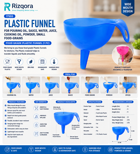 Foldable Plastic Funnel – Wide Mouth Food-Grade Kitchen Funnel for Oil, Water, Juice, Sauce, Powder & Small Food...