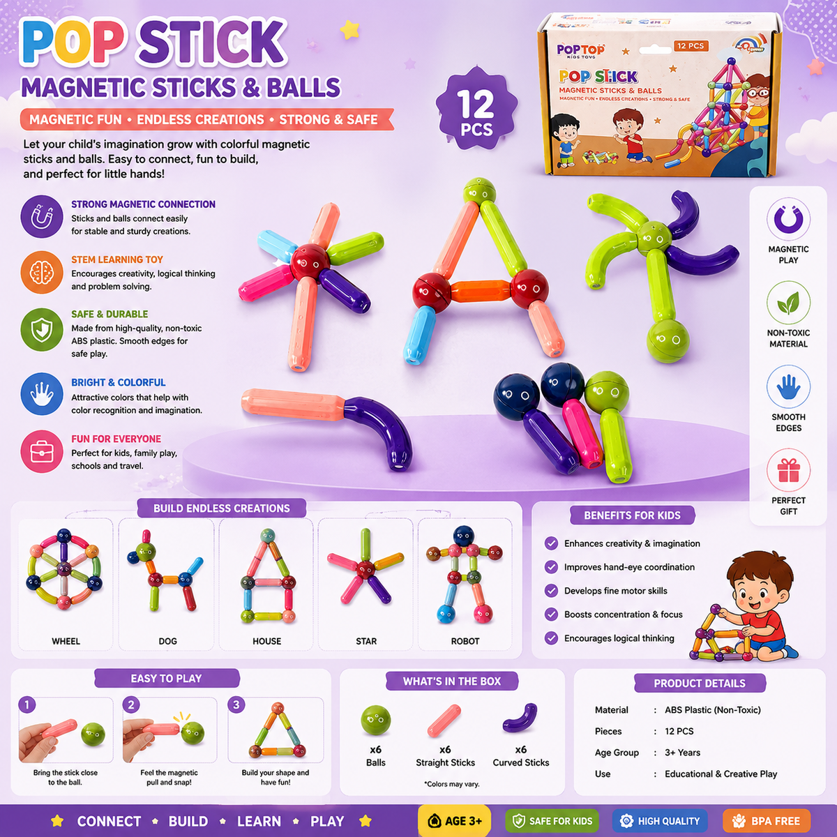 32-Piece Magnetic Building Stick Set for Kids | STEM Toy – RIZQORA